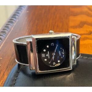 Women's Louis Arden Watch, Silver Tone Bangle Bracelet with Leather Insets